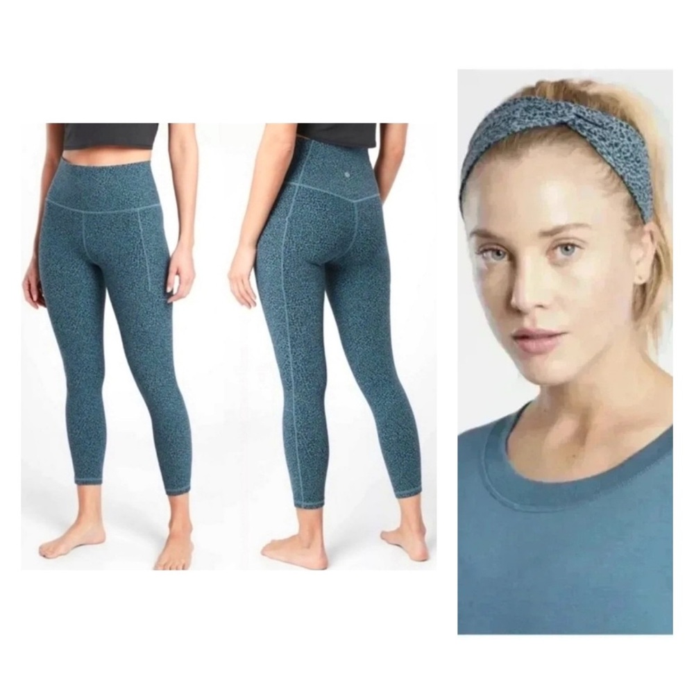 Set- Athleta Salutation Stash Pocket Textured 7/8 Tight, Sz XS and Head Band